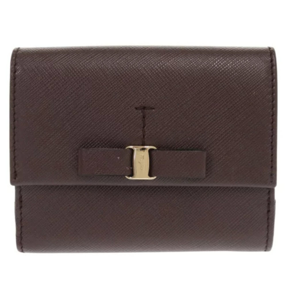 Salvatore Ferragamo Vara ribbon leather Burgundy Red bi fold wallet